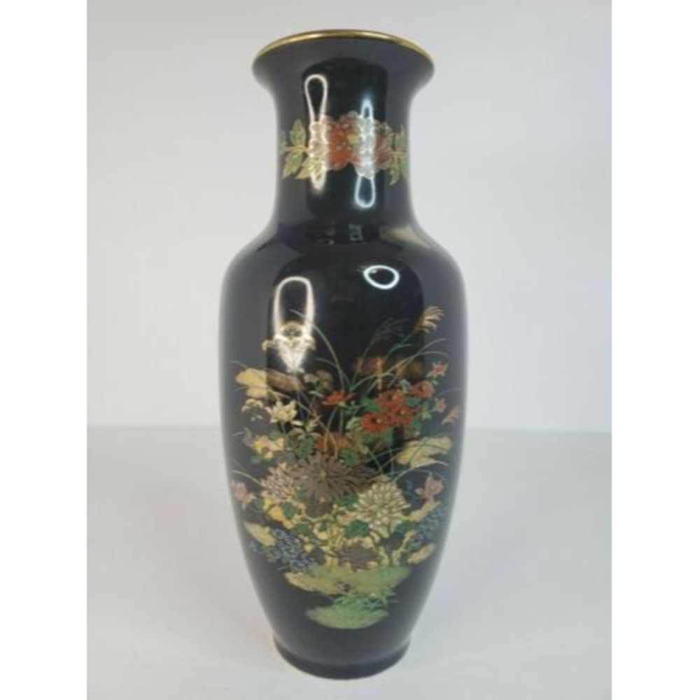 Vintage Asahi Sato Gordon Collection Japan Black Gold Porcelain Vase Flower